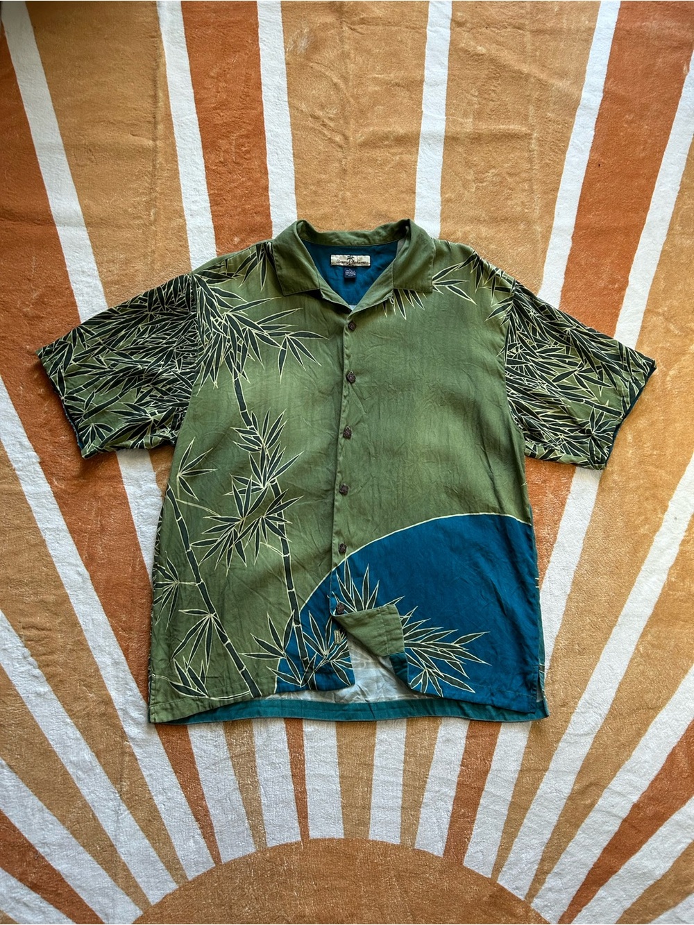 Vintage Y2K silk button up shirt with bamboo design